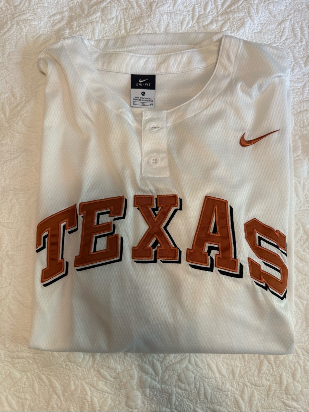 Nike White & Burnt Orange University of Texas Baseball Jersey